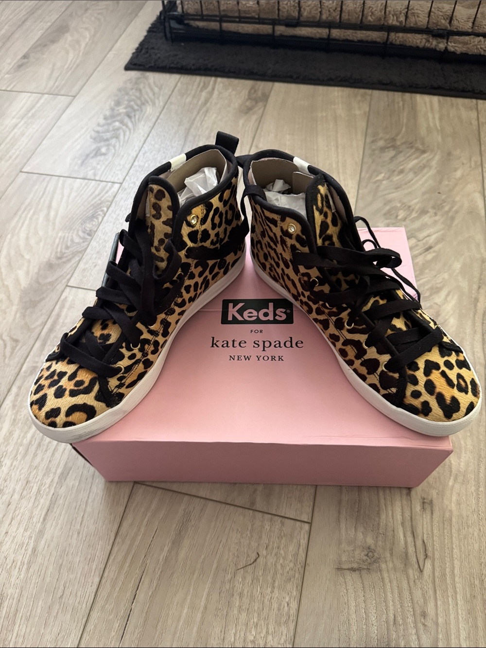 Keds for kate spade Leopard-Print High-Top Sneakers in Black and Tan